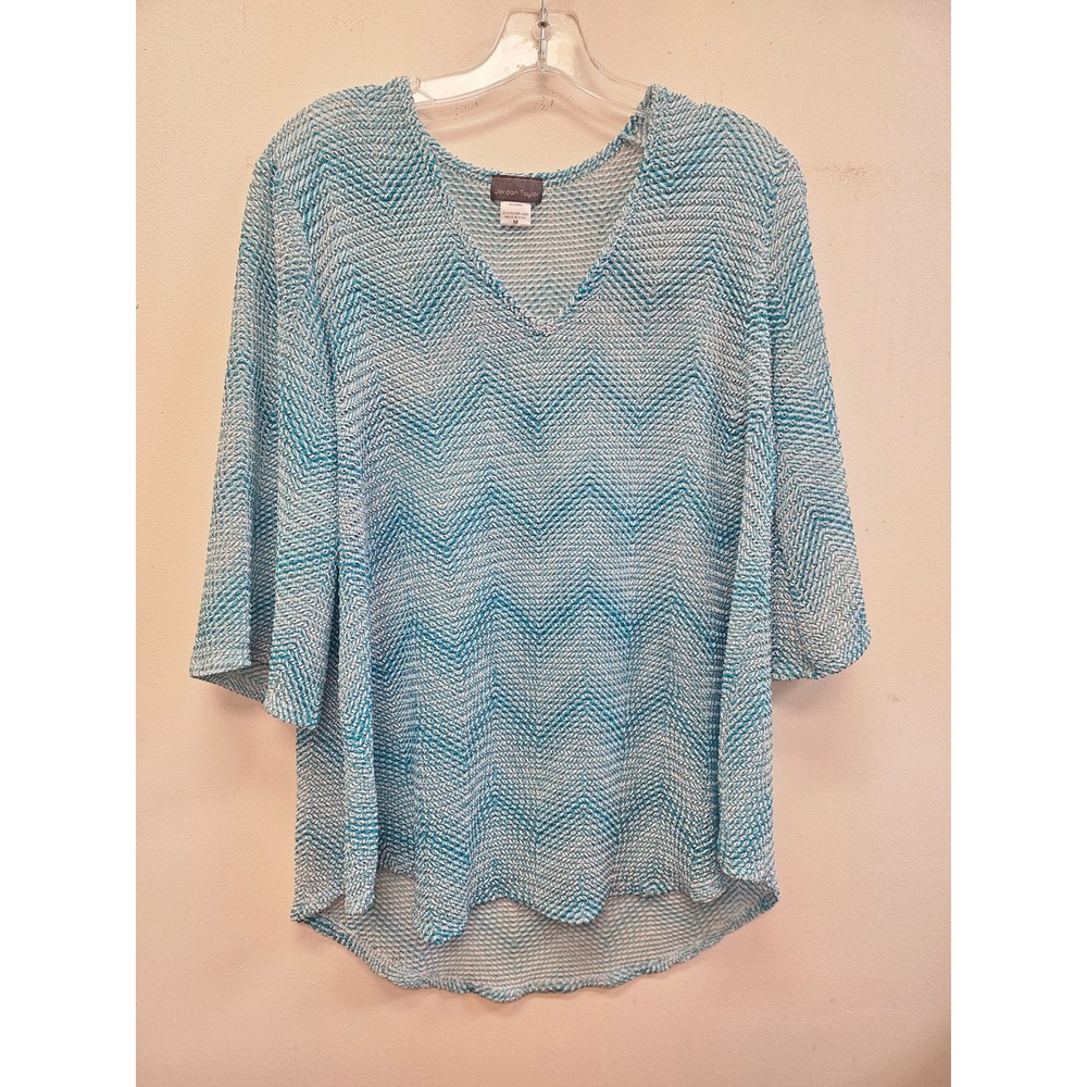 Jordan Taylor Womens Turquoise White Chevron Knit V-Neck Tunic Top SHP14028 M